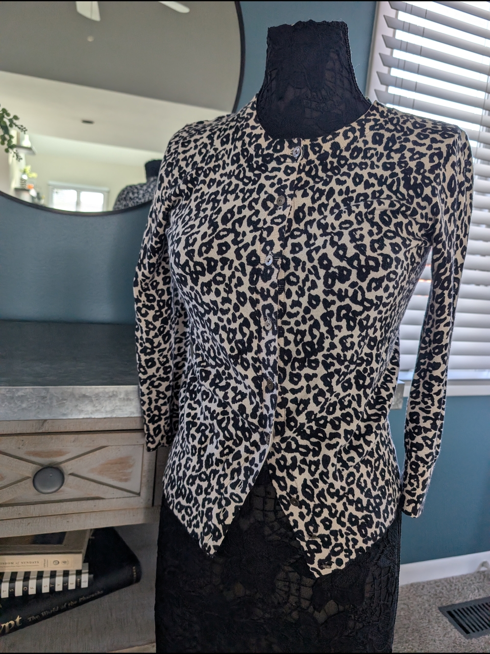 Loft Leopard Print Button-Front Cardigan - Black & Cream